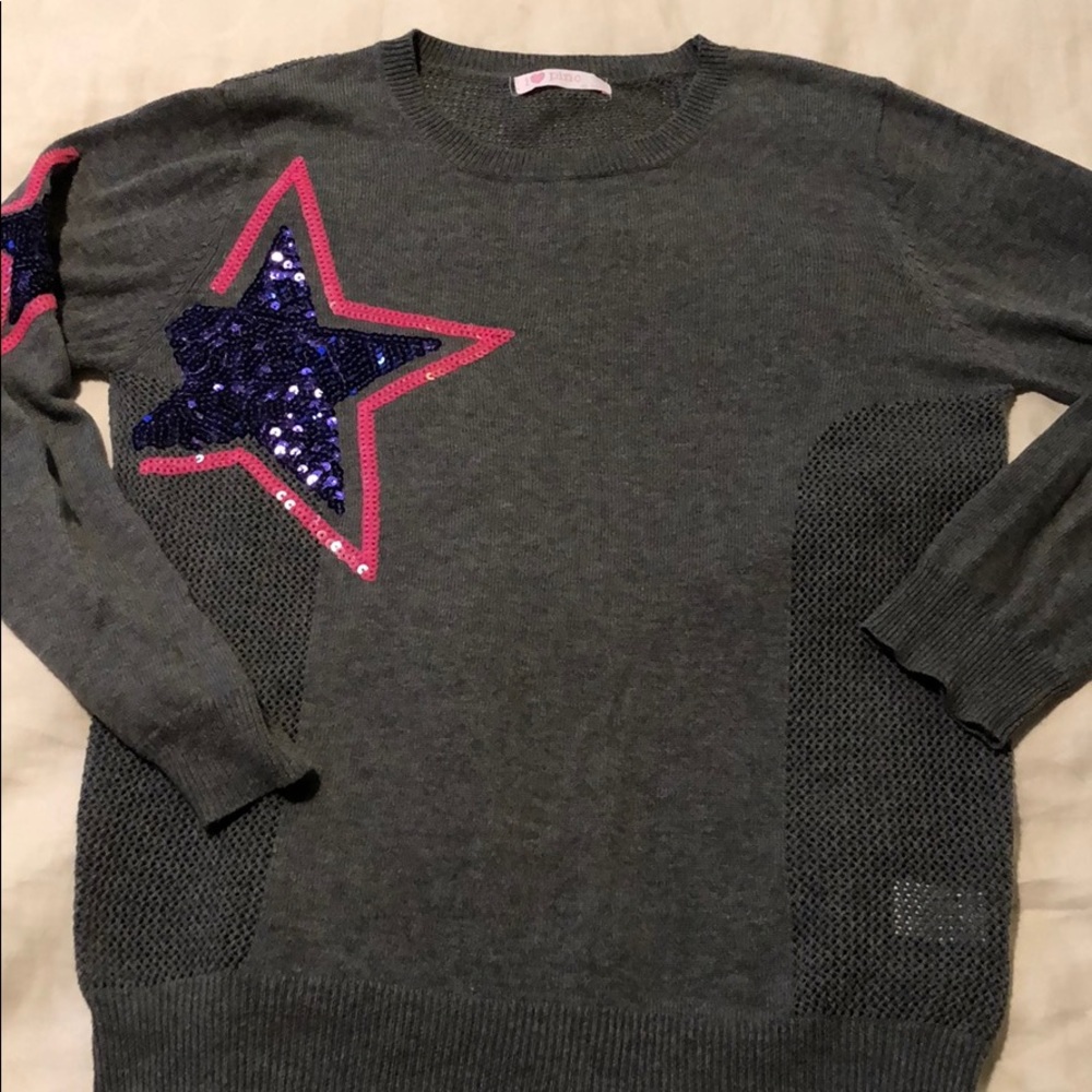 EUC I ❤️ Pinc Girls Sweater with sequined stars